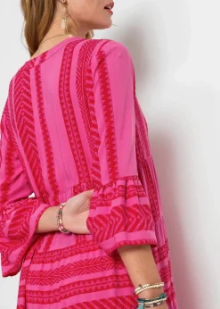 bonprix Bekleidung·Pullover & Strickjacken|Kleider^Maxikleid rot/pink bedruckt