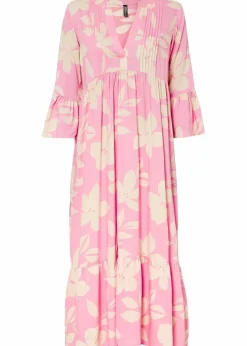 bonprix Nachhaltigere Materialien|Kleider^Maxikleid knallrosa/hellsand geblümt