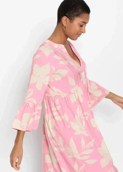 bonprix Nachhaltigere Materialien|Kleider^Maxikleid knallrosa/hellsand geblümt