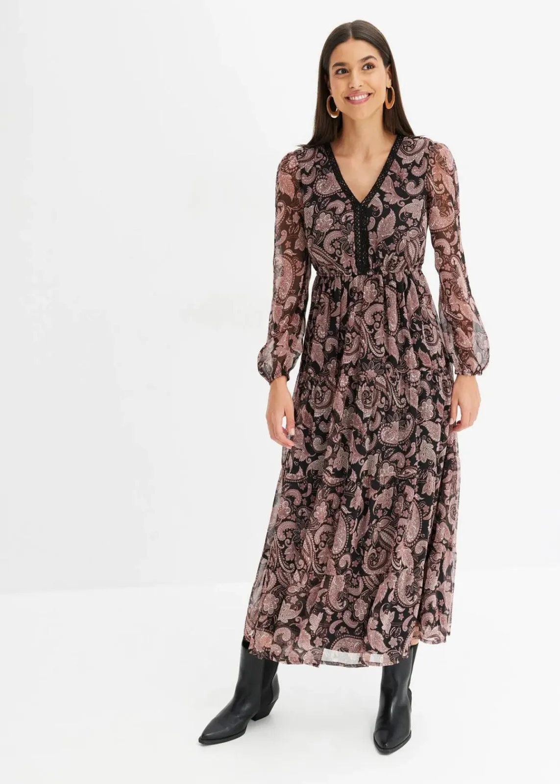 bonprix Kleider|Bekleidung·Pullover & Strickjacken^Maxikleid schwarz paisley
