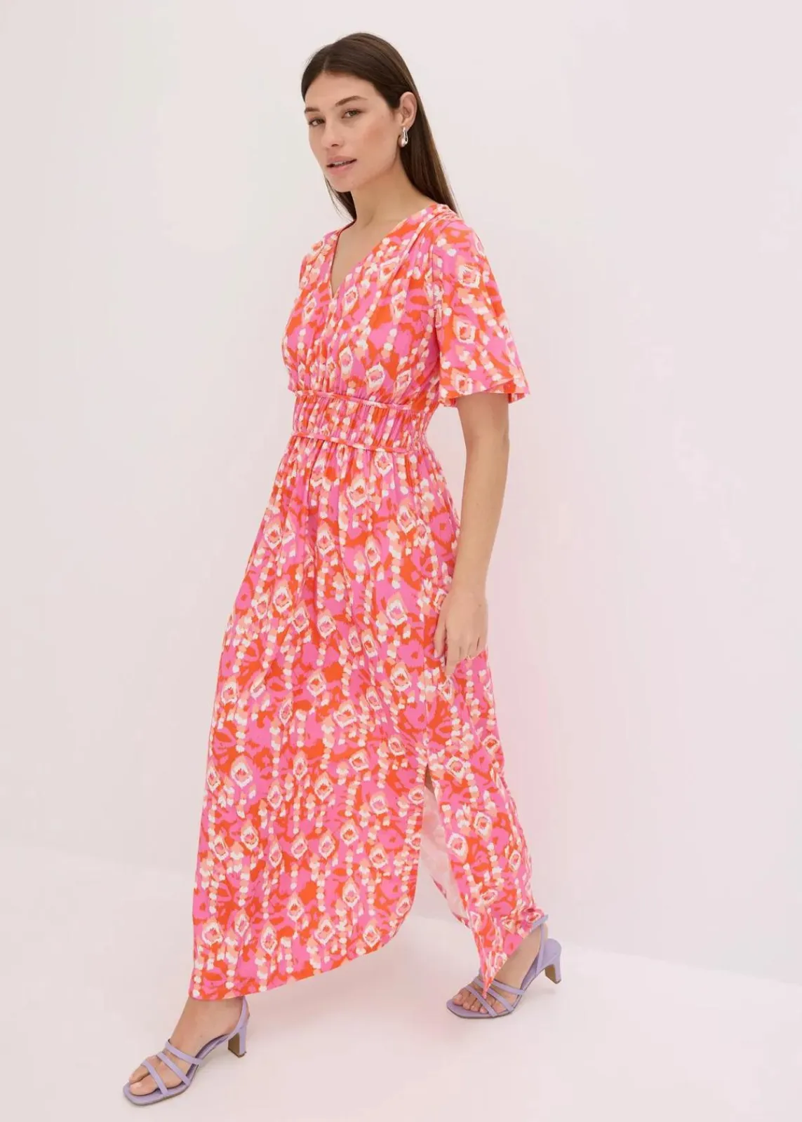 bonprix Bekleidung·Pullover & Strickjacken|Kleider^Maxikleid pink bedruckt