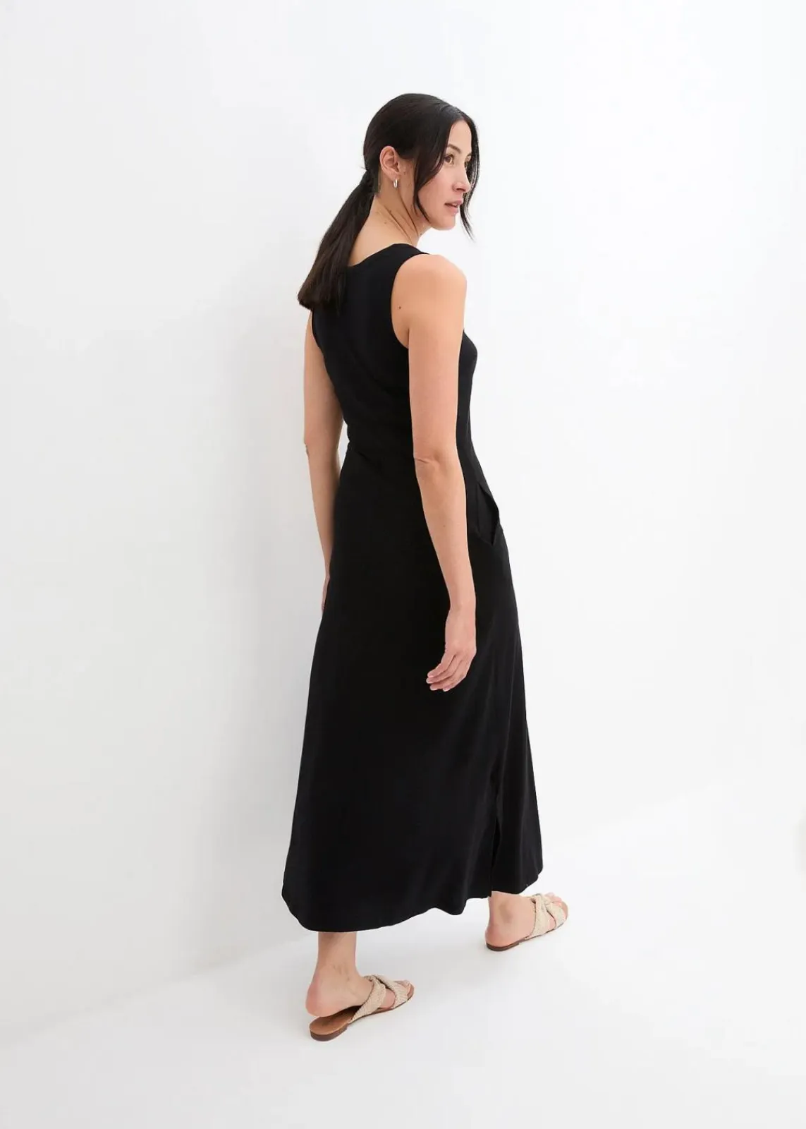 bonprix Kleider^Maxikleid aus Baumwoll- Viskose Mischung schwarz