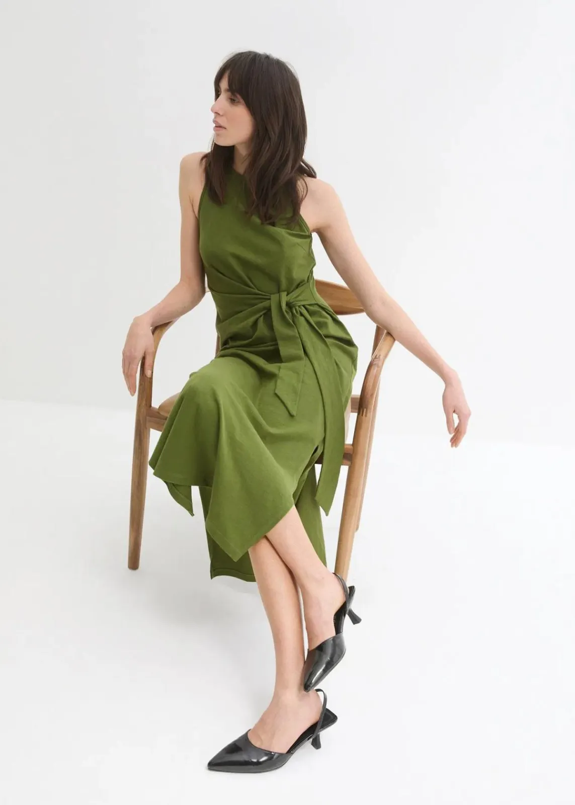 bonprix Bekleidung·Pullover & Strickjacken|Kleider^Maxikleid aus Baumwolle dunkelmoos