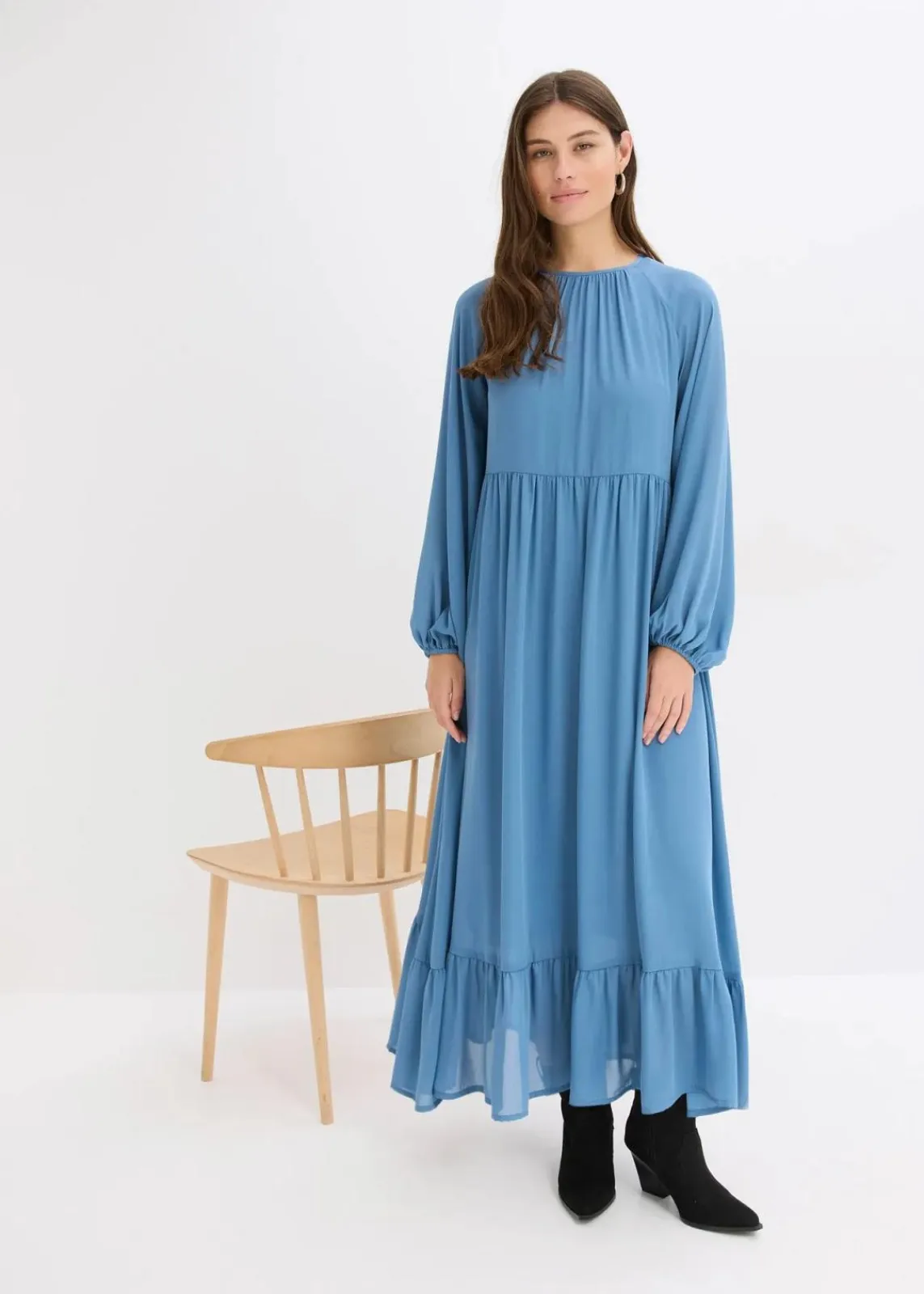 bonprix Bekleidung·Pullover & Strickjacken|Kleider^Maxikleid aus Chiffon wellenblau