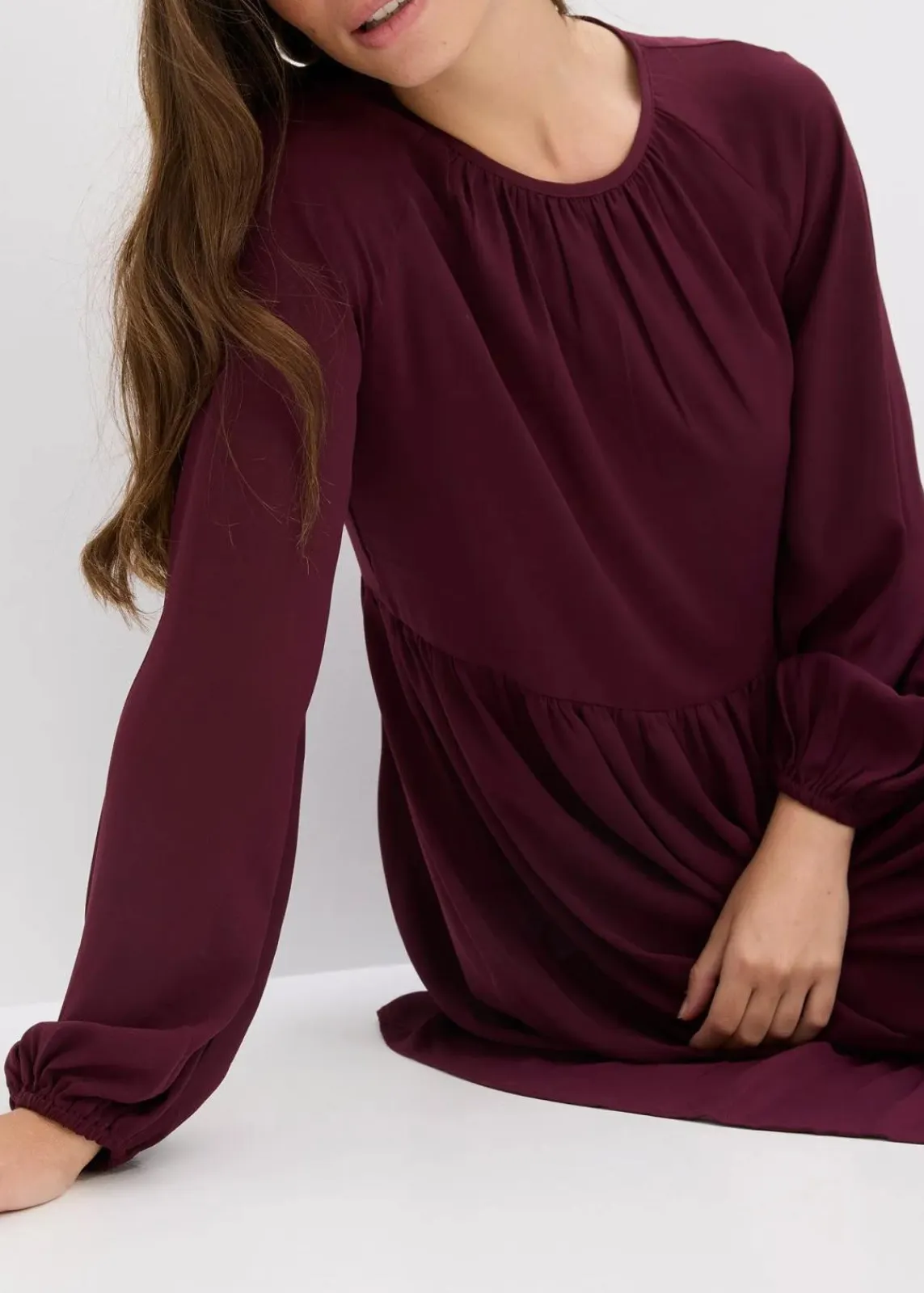 bonprix Kleider|Bekleidung·Pullover & Strickjacken^Maxikleid aus Chiffon weinrot
