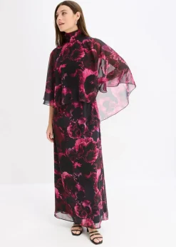 bonprix Bekleidung·Pullover & Strickjacken|Festliche Mode^Maxikleid aus feinem Chiffon schwarz geblümt