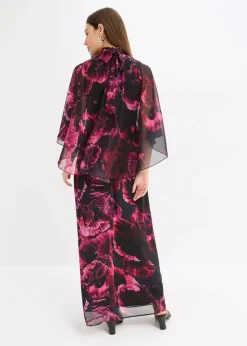 bonprix Bekleidung·Pullover & Strickjacken|Festliche Mode^Maxikleid aus feinem Chiffon schwarz geblümt