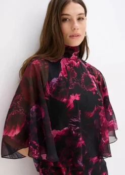 bonprix Bekleidung·Pullover & Strickjacken|Festliche Mode^Maxikleid aus feinem Chiffon schwarz geblümt