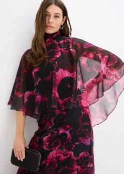 bonprix Bekleidung·Pullover & Strickjacken|Festliche Mode^Maxikleid aus feinem Chiffon schwarz geblümt