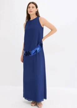 bonprix Festliche Mode|Kleider^Maxikleid aus feinem Georgette mit Pailletten mitternachtsblau