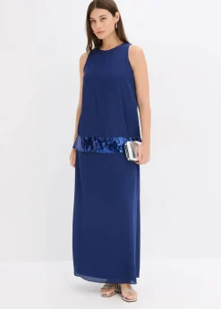 bonprix Festliche Mode|Kleider^Maxikleid aus feinem Georgette mit Pailletten mitternachtsblau