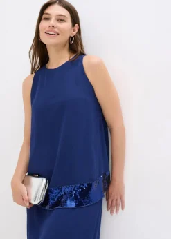 bonprix Festliche Mode|Kleider^Maxikleid aus feinem Georgette mit Pailletten mitternachtsblau