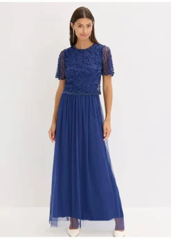 bonprix Bekleidung·Pullover & Strickjacken|Festliche Mode^Maxikleid aus feinem Tüll mit Paillettenstickerei mitternachtsblau