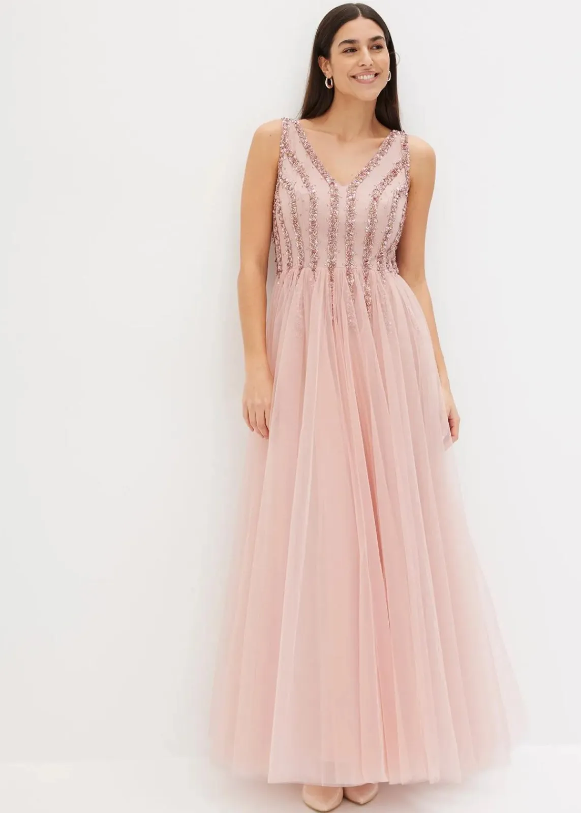 bonprix Kleider|Festliche Mode^Maxikleid aus feinem Tüll mit Paillettenstickerei rosa