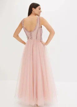 bonprix Kleider|Festliche Mode^Maxikleid aus feinem Tüll mit Paillettenstickerei rosa