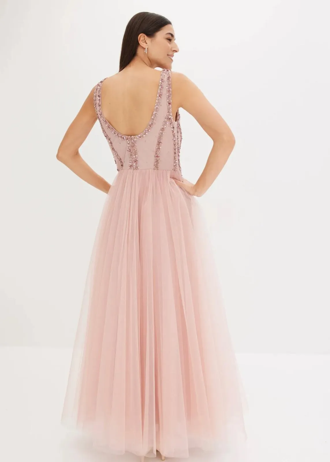 bonprix Kleider|Festliche Mode^Maxikleid aus feinem Tüll mit Paillettenstickerei rosa