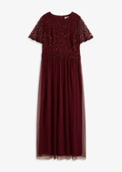 bonprix Kleider|Festliche Mode^Maxikleid aus feinem Tüll mit Paillettenstickerei dunkelrot
