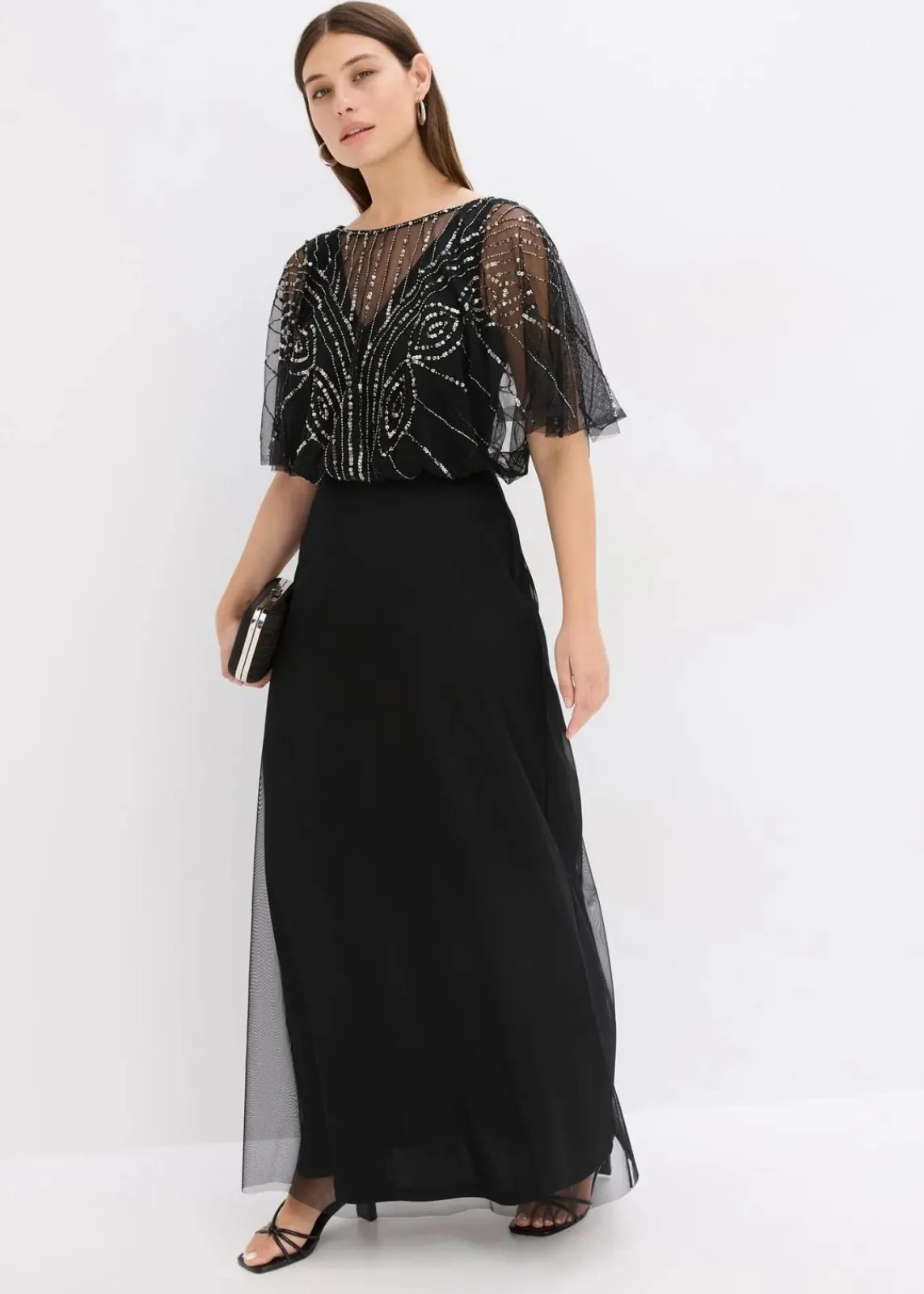 bonprix Kleider|Festliche Mode^Maxikleid aus feinem Tüll mit Paillettenstickerei schwarz