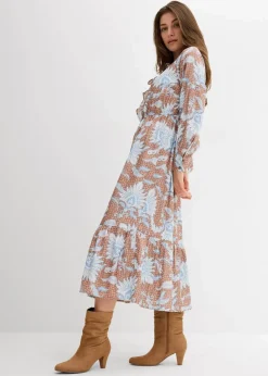 bonprix Bekleidung·Pullover & Strickjacken|Nachhaltigere Materialien^Maxikleid aus feinem Viskose-Mix gewürzbraun bedruckt