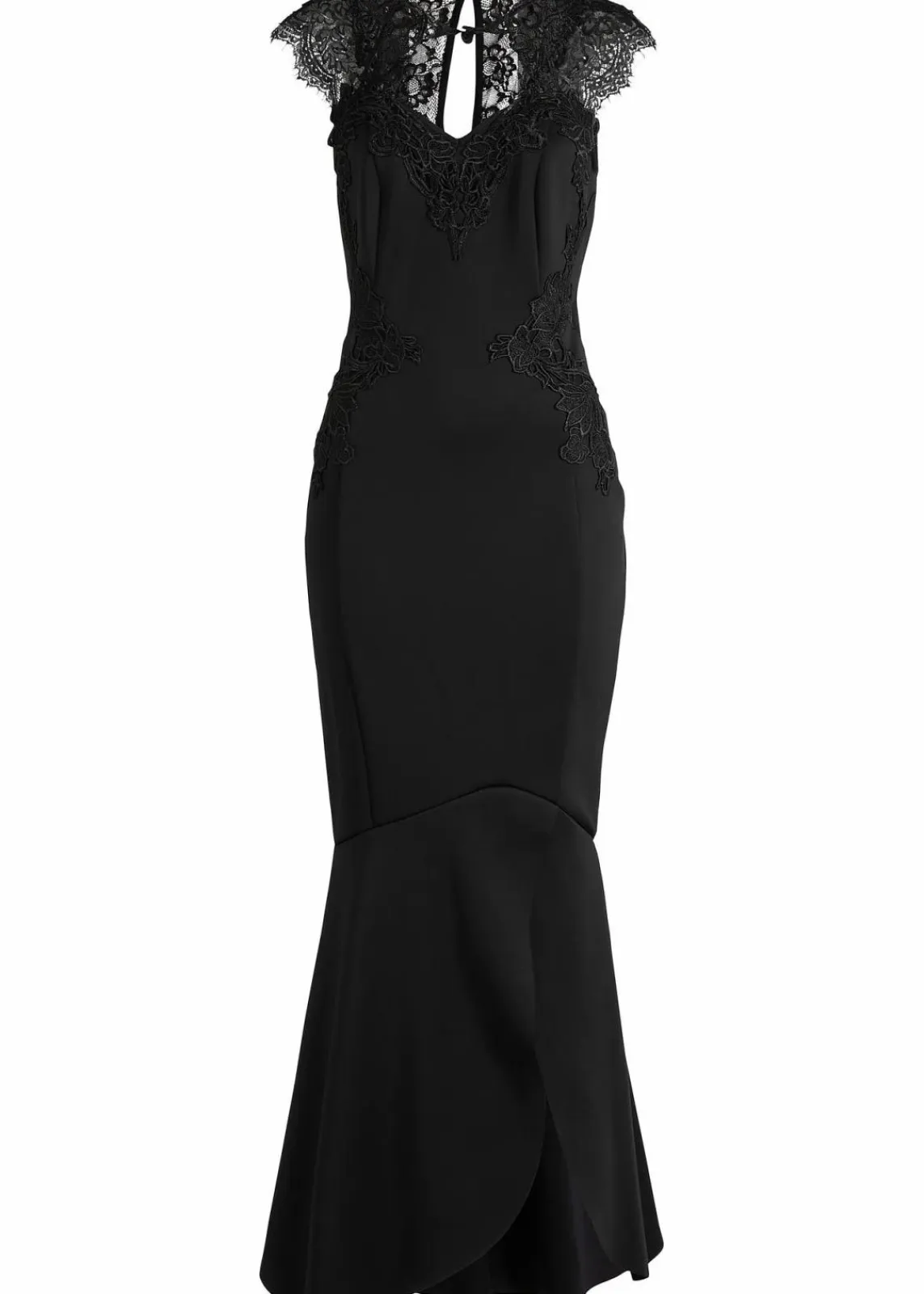 bonprix Kurzgrößen|Kurzgrößen^Maxikleid aus fester Scuba-Qualität mit Spitze schwarz