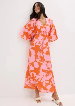 bonprix Bekleidung·Pullover & Strickjacken|Kleider^Maxikleid aus fließendem Satin flieder/orange floral