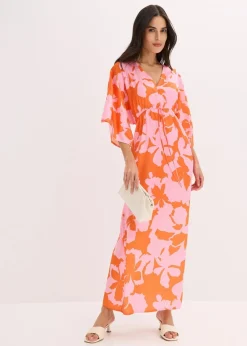 bonprix Bekleidung·Pullover & Strickjacken|Kleider^Maxikleid aus fließendem Satin flieder/orange floral