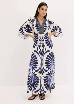 bonprix Kleider|Bekleidung·Pullover & Strickjacken^Maxikleid aus fließender Viskose dunkelblau/wollweiß bedruckt