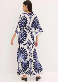bonprix Kleider|Bekleidung·Pullover & Strickjacken^Maxikleid aus fließender Viskose dunkelblau/wollweiß bedruckt