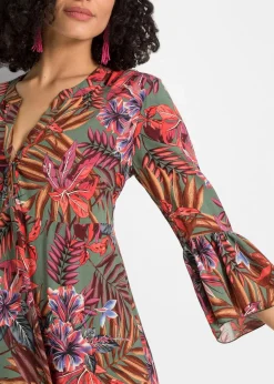 bonprix Nachhaltigere Materialien|Kleider^Maxikleid aus fließender Viskose oliv/rot geblümt
