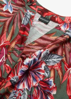 bonprix Nachhaltigere Materialien|Kleider^Maxikleid aus fließender Viskose oliv/rot geblümt
