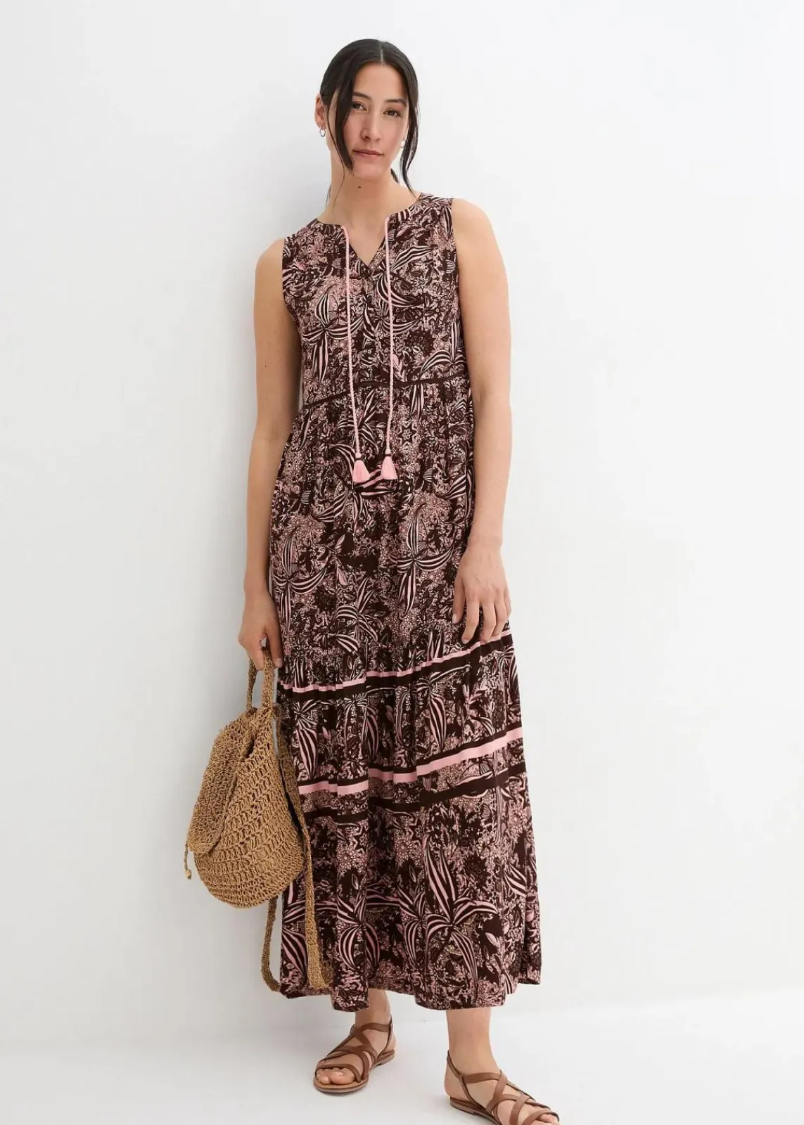 bonprix Nachhaltigere Materialien|Kleider^Maxikleid aus fließender Viskose dunkelbraun floral