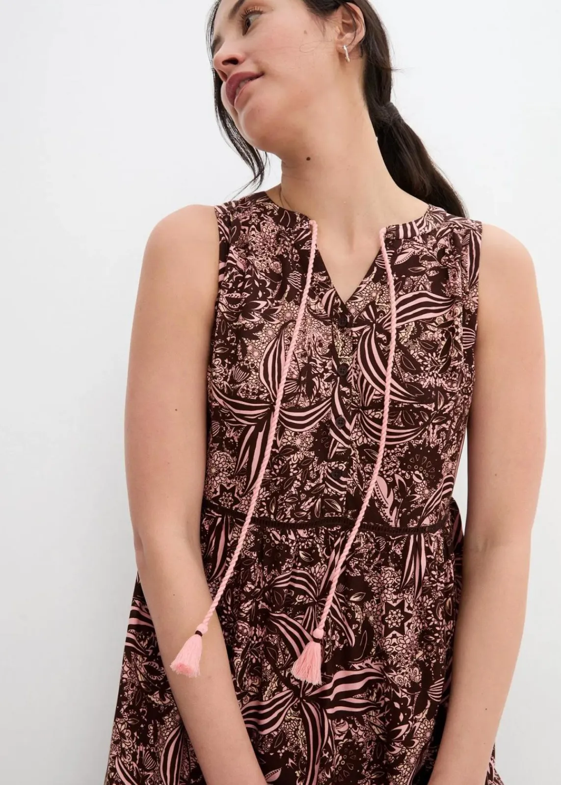 bonprix Nachhaltigere Materialien|Kleider^Maxikleid aus fließender Viskose dunkelbraun floral