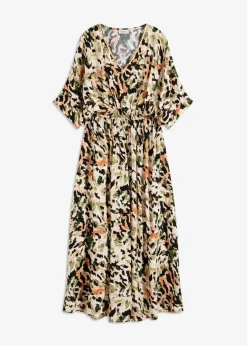 bonprix Kleider^Maxikleid aus fließender Viskose mit Pailletten sand/schwarz/khaki leo bedruckt