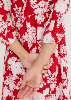 bonprix Nachhaltigere Materialien|Kleider^Maxikleid aus fließender Viskose tomatenrot/weiß geblümt