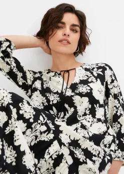 bonprix Bekleidung·Pullover & Strickjacken|Kleider^Maxikleid aus fließender Viskose schwarz/creme geblümt