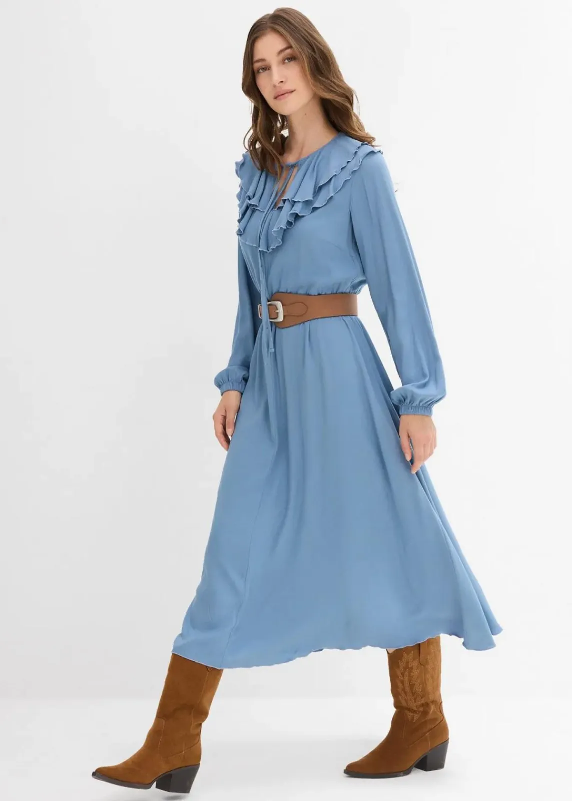 bonprix Bekleidung·Pullover & Strickjacken|Kleider^Maxikleid aus fließender Viskose wellenblau