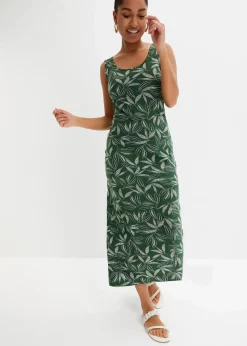 bonprix Nachhaltigere Materialien|Kleider^Maxikleid aus fließender Viskose dunkelgrün/wollweiß bedruckt