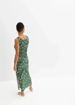 bonprix Nachhaltigere Materialien|Kleider^Maxikleid aus fließender Viskose dunkelgrün/wollweiß bedruckt
