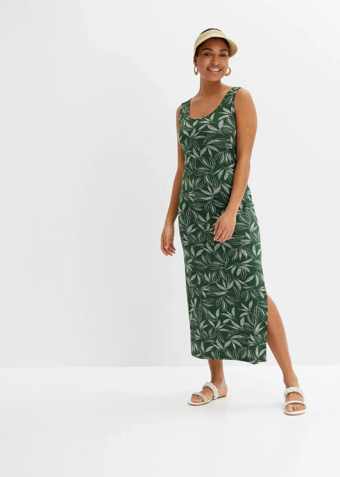bonprix Nachhaltigere Materialien|Kleider^Maxikleid aus fließender Viskose dunkelgrün/wollweiß bedruckt