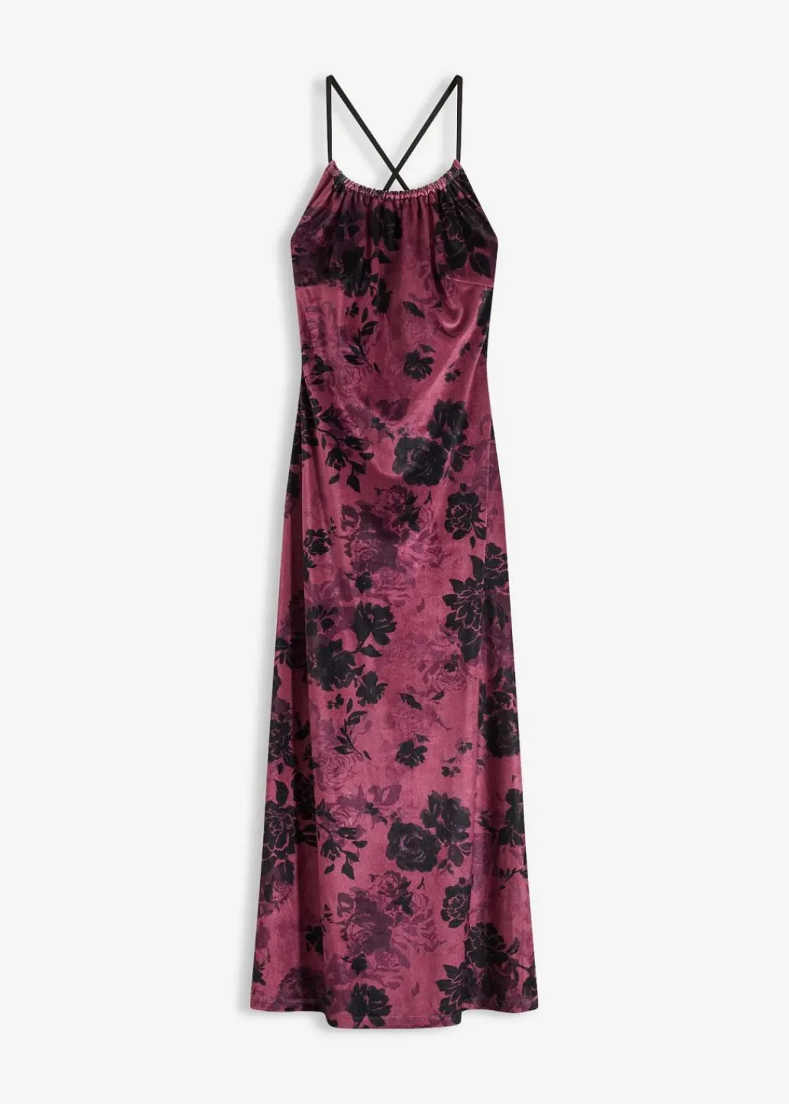 bonprix Bekleidung·Pullover & Strickjacken|Festliche Mode^Maxikleid aus glänzendem Samt weinrot floral