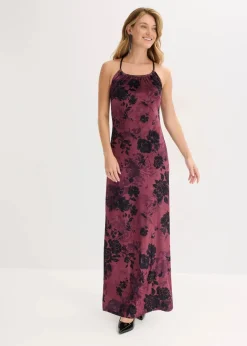 bonprix Bekleidung·Pullover & Strickjacken|Festliche Mode^Maxikleid aus glänzendem Samt weinrot floral