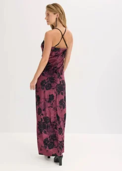 bonprix Bekleidung·Pullover & Strickjacken|Festliche Mode^Maxikleid aus glänzendem Samt weinrot floral