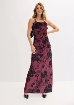 bonprix Bekleidung·Pullover & Strickjacken|Festliche Mode^Maxikleid aus glänzendem Samt weinrot floral