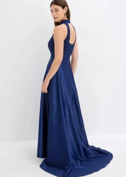bonprix Bekleidung·Pullover & Strickjacken|Festliche Mode^Maxikleid aus glänzendem Satin mit Spitze mitternachtsblau
