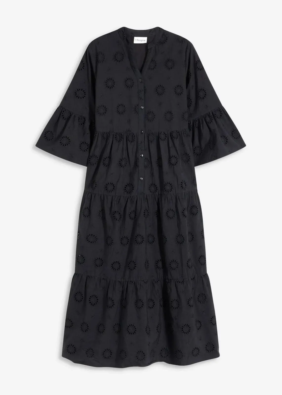 bonprix Kleider^Maxikleid aus reiner Baumwolle mit Lochstickerei schwarz