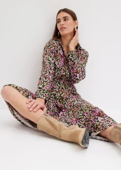 bonprix Nachhaltigere Materialien|Bekleidung·Pullover & Strickjacken^Maxikleid aus reiner Viskose pink/hellgrün geblümt
