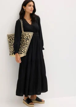 bonprix Bekleidung·Pullover & Strickjacken|Kleider^Maxikleid aus reiner Viskose schwarz