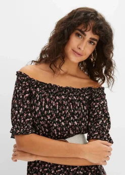 bonprix Bekleidung·Pullover & Strickjacken|Nachhaltigere Materialien^Maxikleid aus reiner Viskose schwarz geblümt