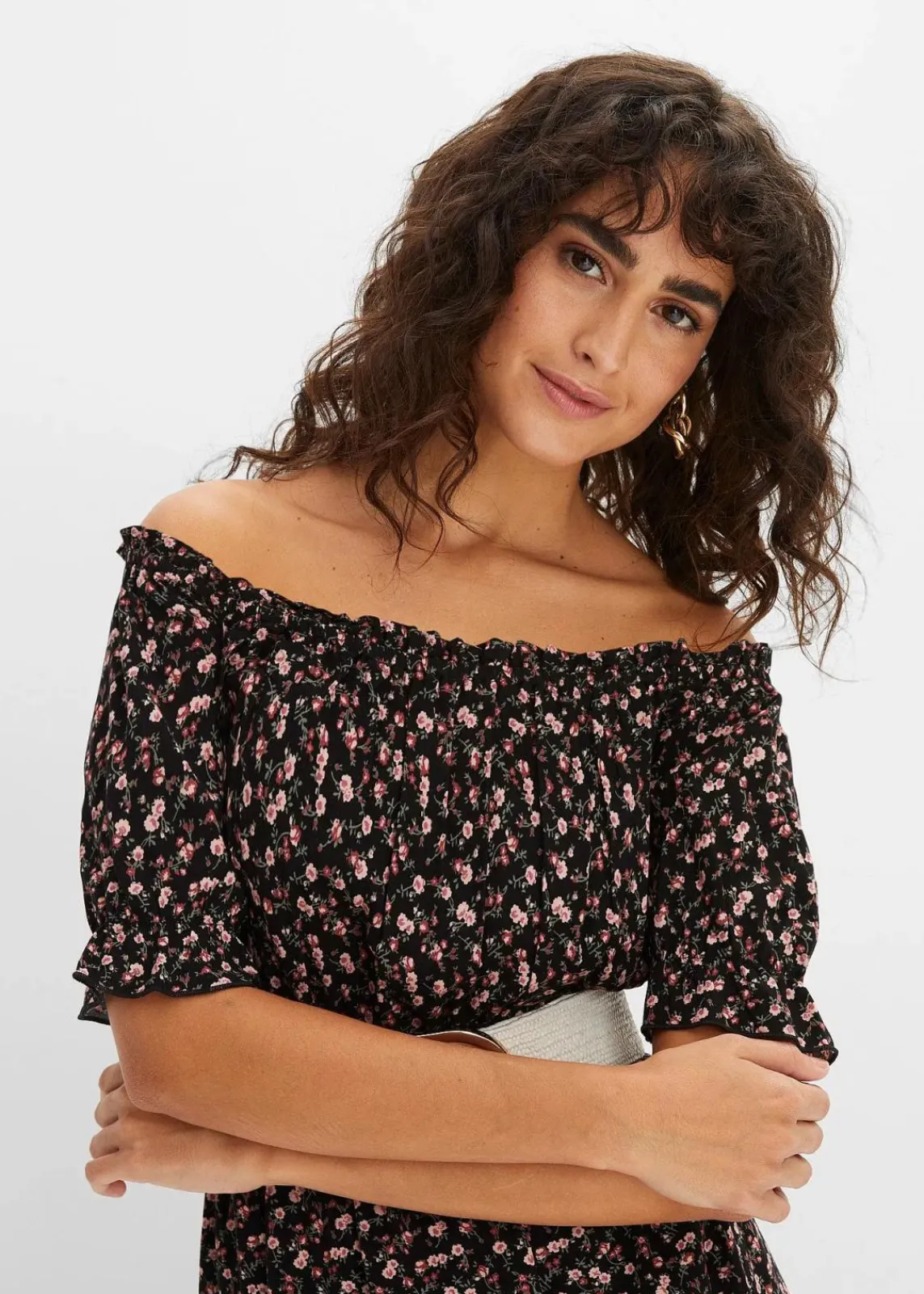 bonprix Bekleidung·Pullover & Strickjacken|Nachhaltigere Materialien^Maxikleid aus reiner Viskose schwarz geblümt