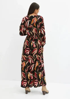 bonprix Bekleidung·Pullover & Strickjacken|Kleider^Maxikleid aus reiner Viskose schwarz floral